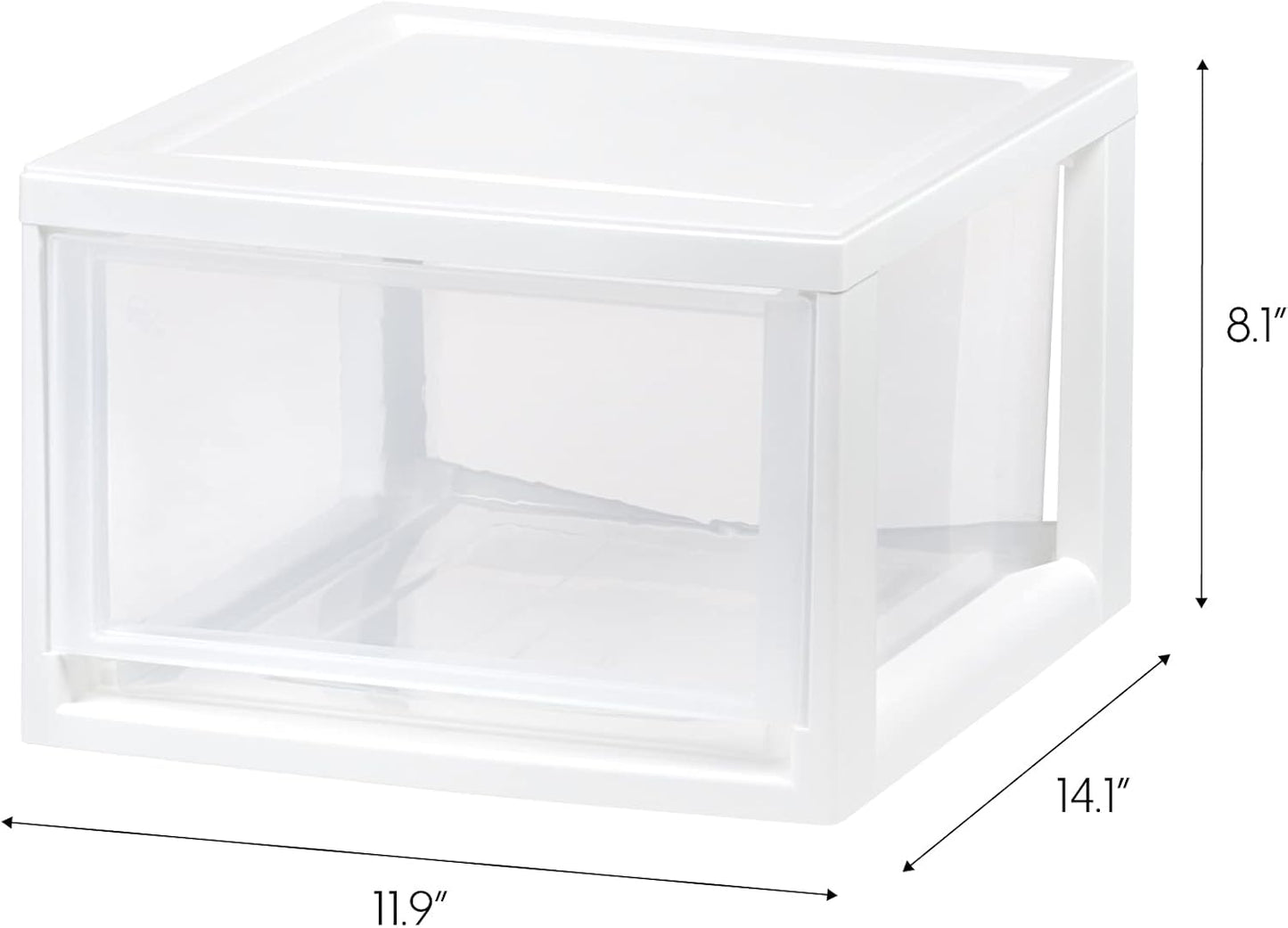 IRIS USA 47 Qt. Extra-Large Stackable Storage Drawer Plastic Drawer Organizer with Clear Doors, for Pantry Bedroom Closet Kitchen Under-Sink Home and Office De-Clutter Shoes and Crafts, White, 2-Pack
