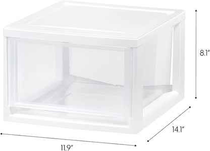 IRIS USA 47 Qt. Extra-Large Stackable Storage Drawer Plastic Drawer Organizer with Clear Doors, for Pantry Bedroom Closet Kitchen Under-Sink Home and Office De-Clutter Shoes and Crafts, White, 2-Pack