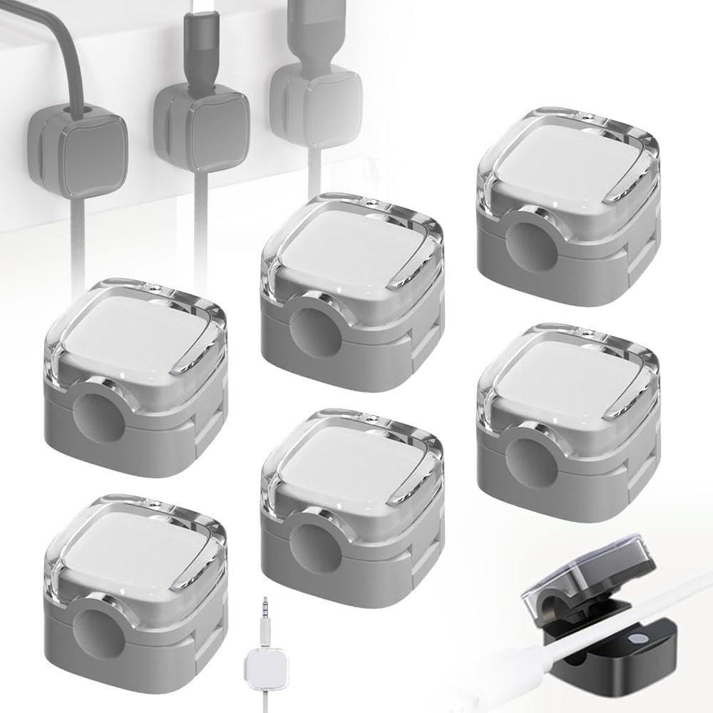 6 Pack Magnetic Cable Organizer & Storage Holder, 2024 USB Charging Cable Management Clips, Strong Adhesive Wire Holder (White)