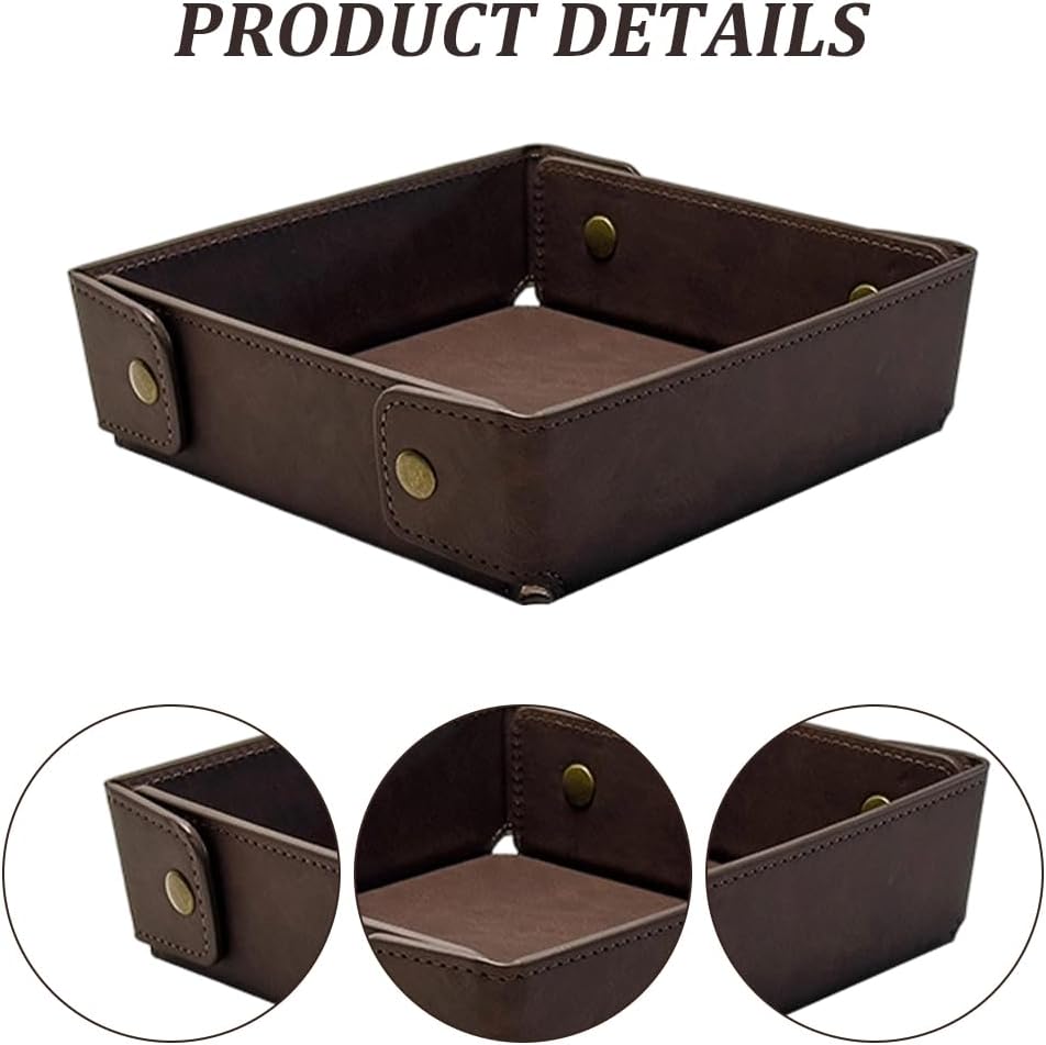 Portable PU Leather Valet Tray for Travel Foldable Leather Jewelry Storage Case Catchall Dish Plate Necklace Black Pendant Organizer Holder Container for Men Women Desk Bedside Drawers