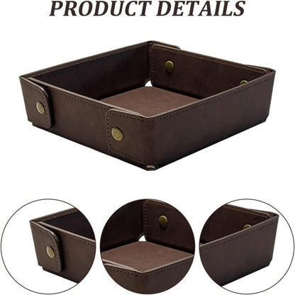 Portable PU Leather Valet Tray for Travel Foldable Leather Jewelry Storage Case Catchall Dish Plate Necklace Black Pendant Organizer Holder Container for Men Women Desk Bedside Drawers
