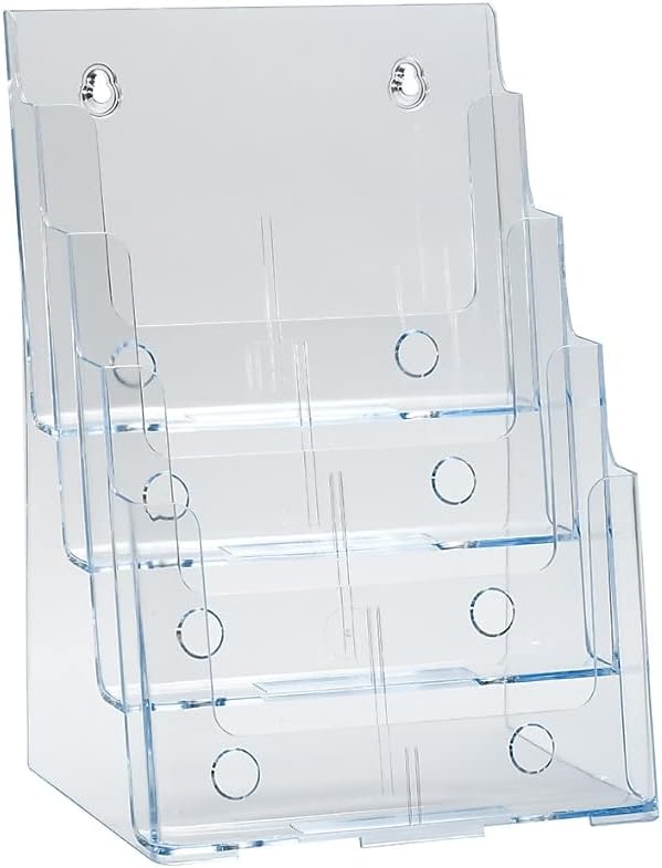 Azar Displays 252378, Brochure Holder, Acrylic Desk Organizer, Three Tier Document, Magazine & Sign Holder, Wall Mount Desk Accessories, Literature Display Stand, Divider for 4" Pamphlets, 8.5"x11"