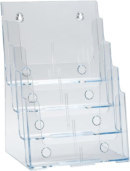 Azar Displays 252378, Brochure Holder, Acrylic Desk Organizer, Three Tier Document, Magazine & Sign Holder, Wall Mount Desk Accessories, Literature Display Stand, Divider for 4" Pamphlets, 8.5"x11"