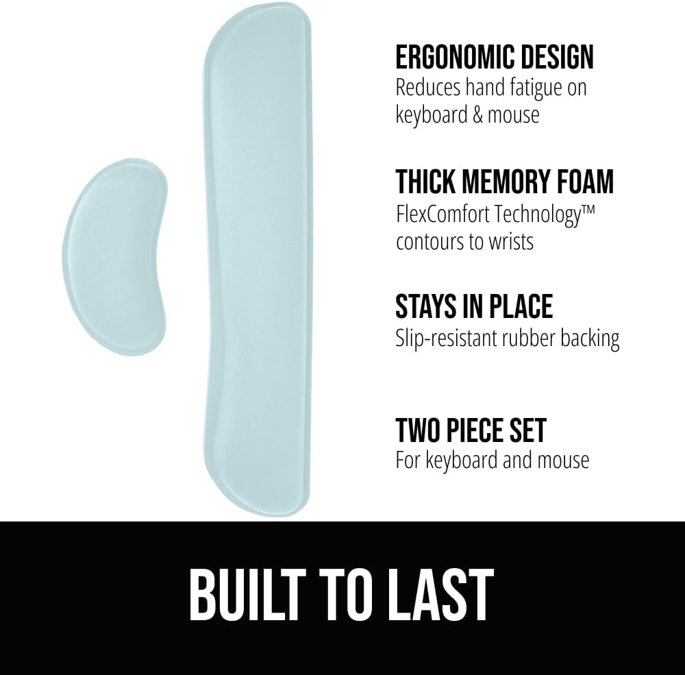 GORILLA GRIP Silky Memory Foam Wrist Rest for Computer Keyboard, Mouse, Ergonomic Design for Typing Pain Relief, Desk Pads Support Hand and Arm, Mousepad Rests, Stain Resistant, 2 Piece Pad, Black