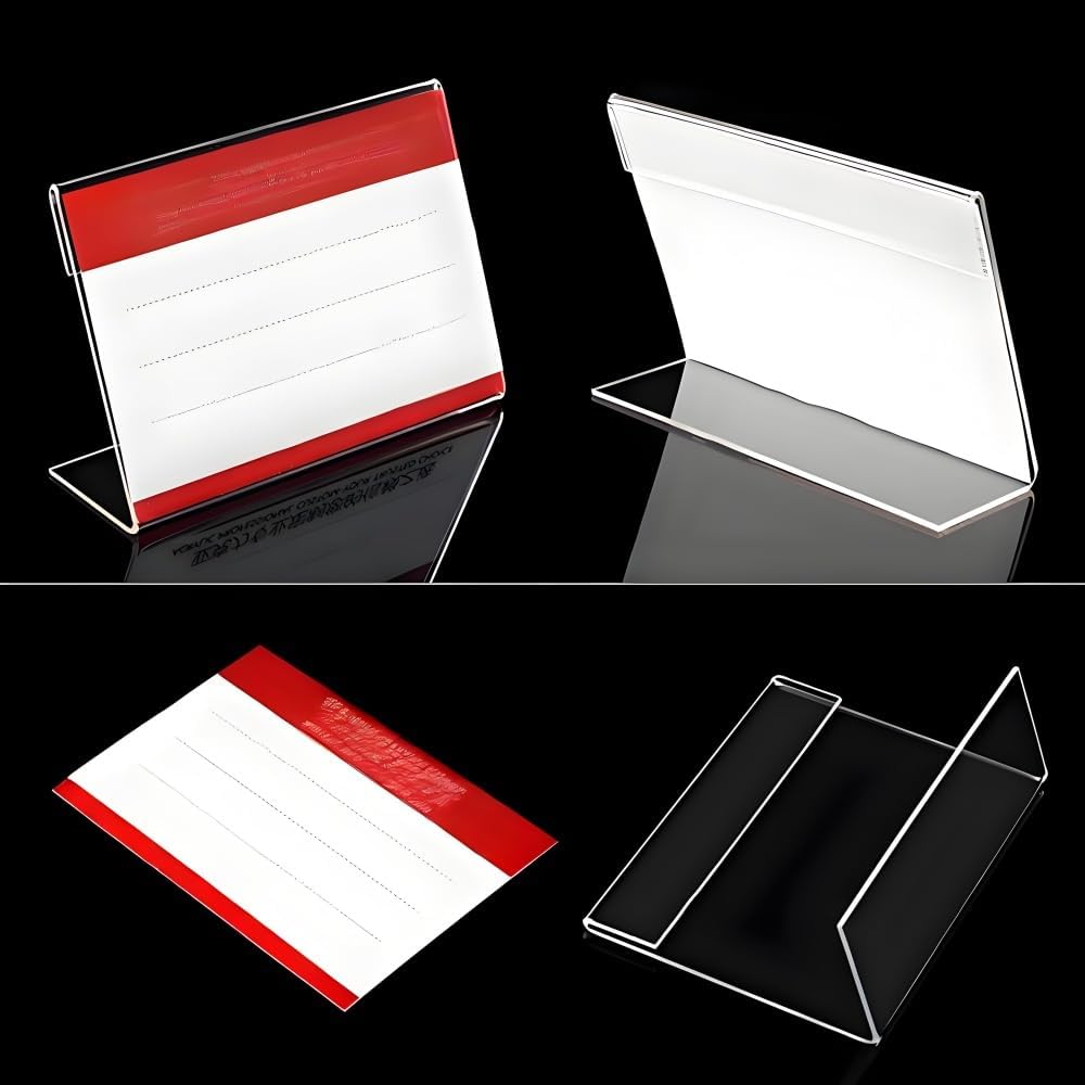 Clear Acrylic Sign Holders with Slanted Back, Adjustable Desk Display Stand for Office and Business,Acrylic Store Price Tag Rack with Slant Back Any Literature Flyer Document Rack(4 * 6cm)