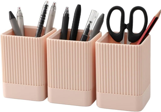 3 Pack Aesthetic Pen Holder for Desk-Sturdy Plastic Pencil Holder - Stylish Makeup Brushes Cup for Women Girls - Cute and Functional Desk Organizer for Office Supplies - Modern Office Decor Pen Cup
