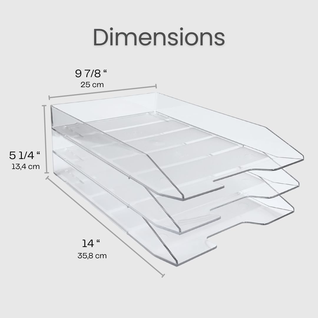Acrimet 3 Tier Paper Organizer Letter Tray - Plastic Stackable Desk File Organizer, Front Load Paper Sorter Organizer for Letter/A4 Office File Folder Holder - Clear Crystal