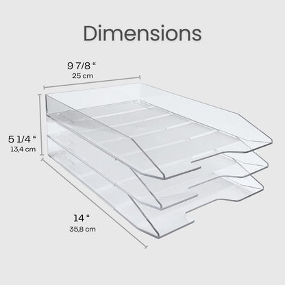 Acrimet 3 Tier Paper Organizer Letter Tray - Plastic Stackable Desk File Organizer, Front Load Paper Sorter Organizer for Letter/A4 Office File Folder Holder - Clear Crystal