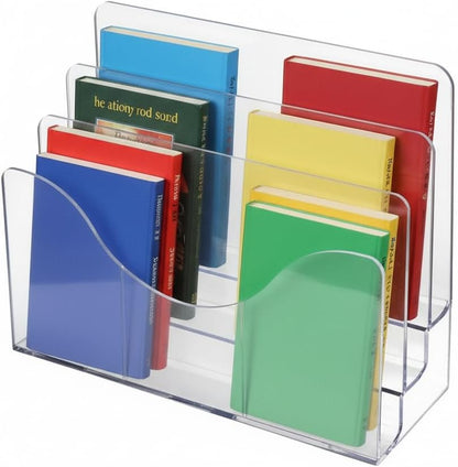 Azar Displays 250099 Three Tier File and Brochure Desktop Wall Organizer Holder with Dividers Brochure Display Stand Acrylic Holder, Fits 8.5" x 11" Files, Clear, 1 Pack