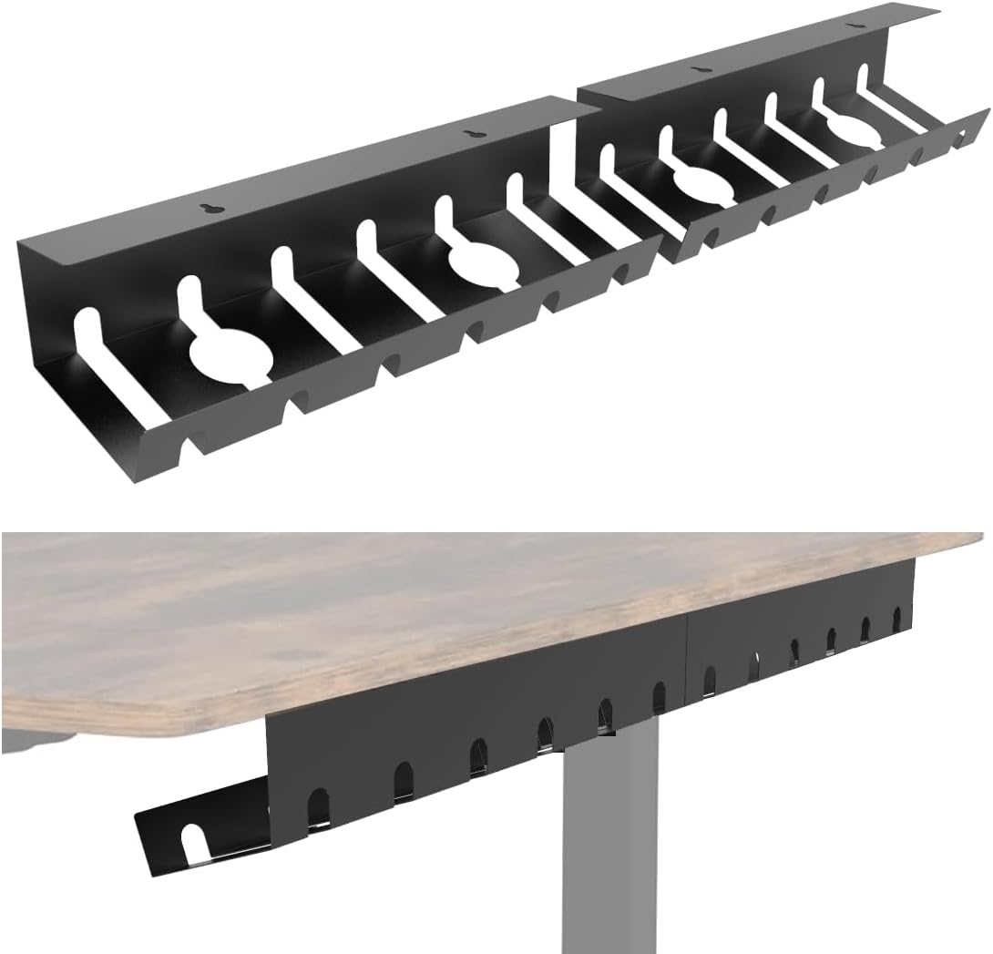 2 Pcs of Cable Management Under Desk for Easy Mounting Metal Under Desk Cable Organizer for Office, Home Cable Tray Holder (UnderDeskCM)