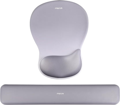 MOSISO Wrist Rest Support for Mouse Pad&Keyboard Set, Ergonomic Mousepad with Concave Curved Memory Foam, Non-Slip Base Pain Relief Comfortable Rectangular Easy Typing Pad for Home/Office, Brown