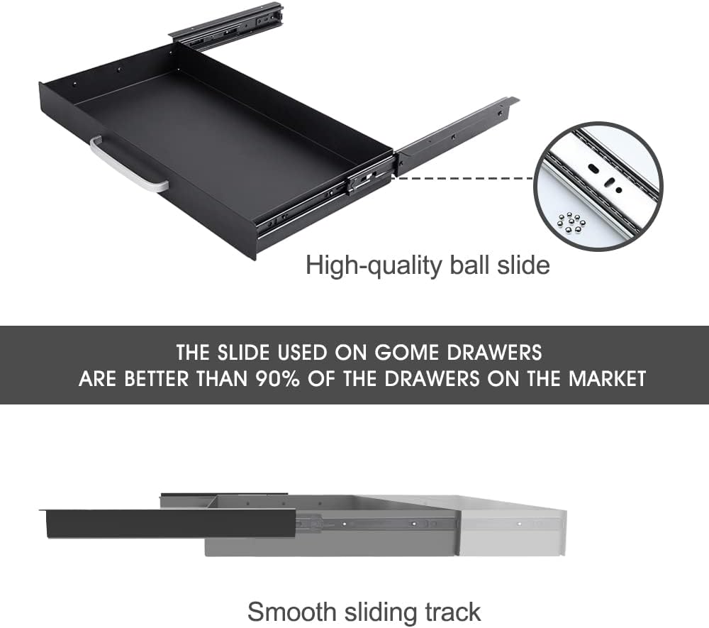 GOME Under Desk Slide out Pencil Drawer with Space Divider Design for Storing Pencil and Office Accessories, Underdesk Pull out Tray Organizer Mounted for Sit Stand Workstation
