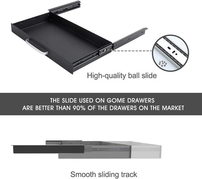 GOME Under Desk Slide out Pencil Drawer with Space Divider Design for Storing Pencil and Office Accessories, Underdesk Pull out Tray Organizer Mounted for Sit Stand Workstation