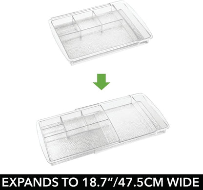 mDesign Expandable Makeup Organizer for Bathroom Drawers, Vanities, Countertops: Organize Makeup Brushes, Eyeshadow Palettes, Lipstick, Lip Gloss, Blush, Concealer - Adjustable Width, 2 Pack - Clear