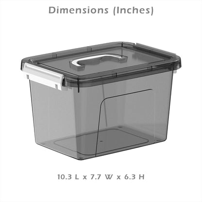 Stackable Plastic Black Storage Bins with Lids 6 Pack, 12 Quart Modular Organizer Boxes with Secure Latches for Closet, Pantry, Office and Small Item Storage