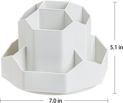 Pencil Pen Holder for Desk, 9 Slots 360 Degree Rotating Desk Organizer, Cute Pen Organizers Stationery Supplies for Office Home & Art Supply (Beige)