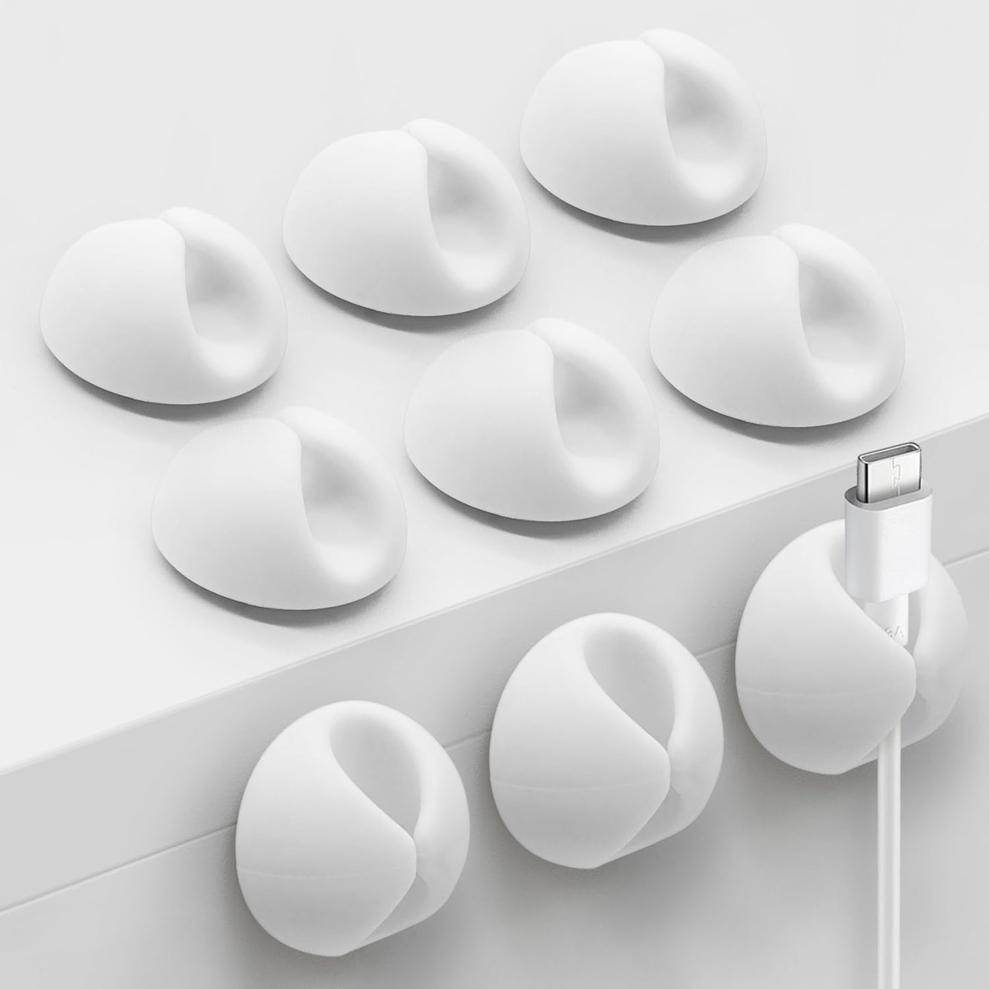 SmiLife Cable Clips, Cord Holder, Adhesive Cord Clips, Wire Holder for Cable Management, Phone Charger, Desk, Wall, Nightstand and Office, White 9 PCS