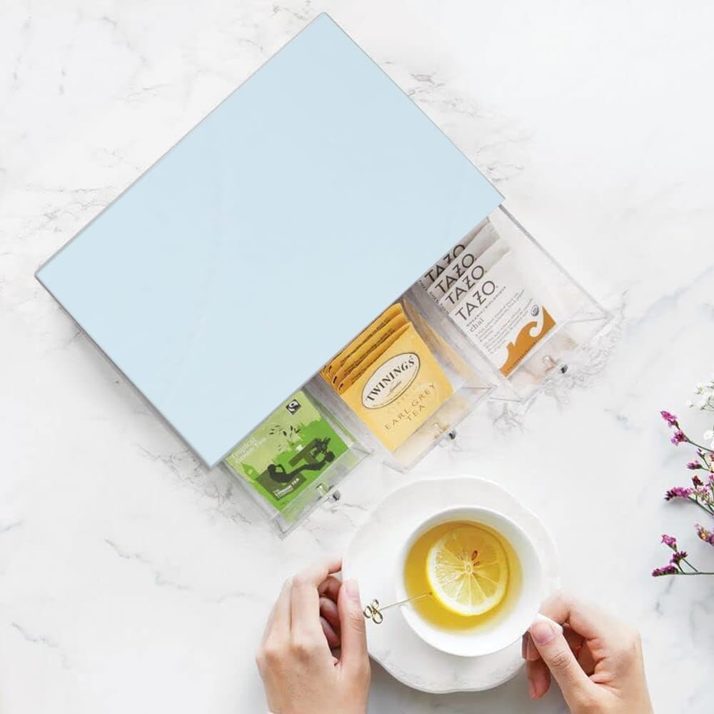 Plastic Tea Bag Organizer with 3 Drawers, Desk Drawer Organizer, Stackable Storage Drawers, White Tea Box, Makeup Organizer, Clear Tea Bag Storage, Coffee Storage for Tea Bags, Sugar Packets, Cosmetic