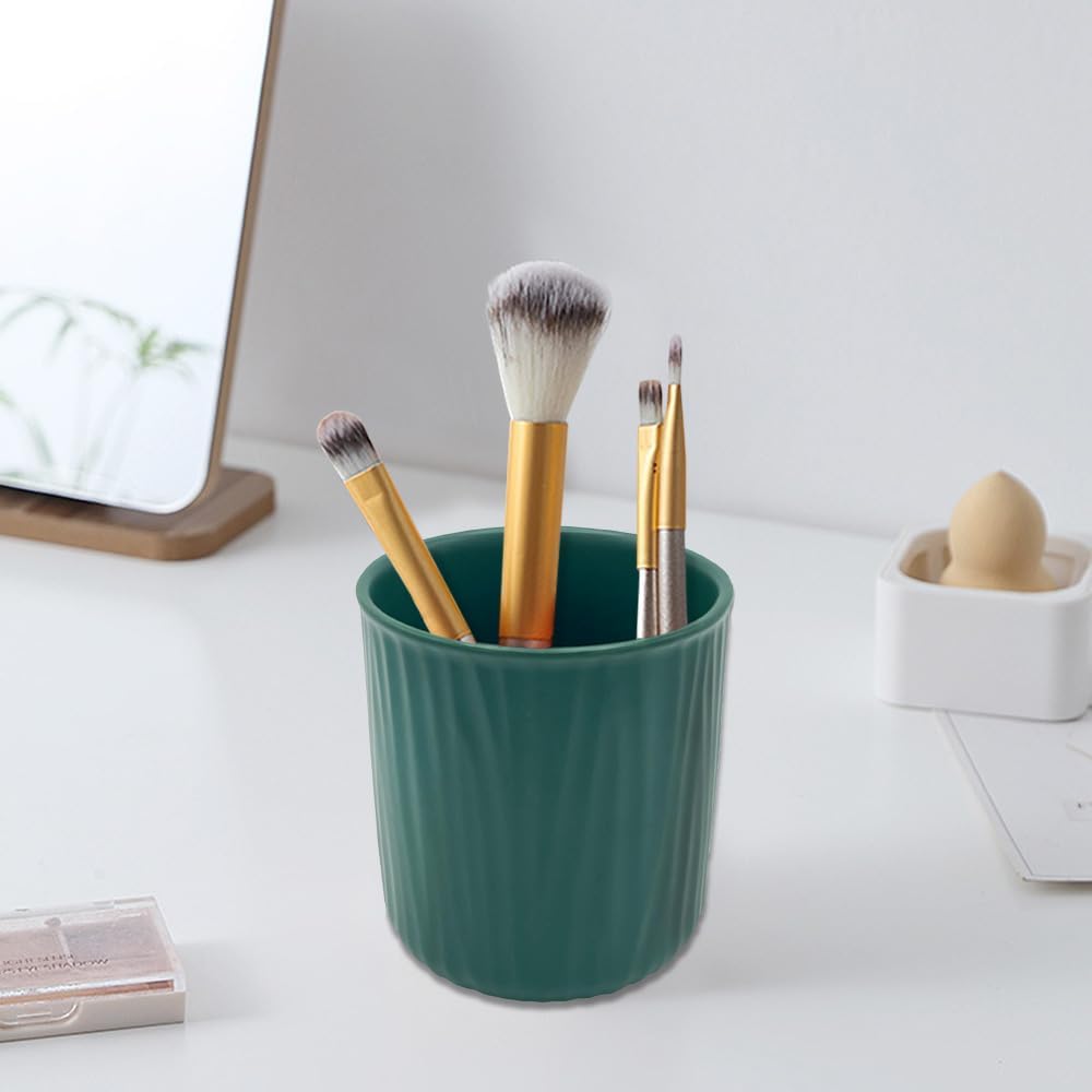 Round Ceramic Pen Holder for Desk Cute Pencil Cup Pot Desk Organizer for Girls Kids Makeup Brush Holder White