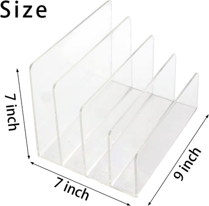 Acrylic File Organizer, 4Sections Clear Desk Organizer for Home Office, Desktop File Folder, Acrylic Mail Organizer Countertop for Notebook, Document and Paper, Clear File Holder,1Pcs