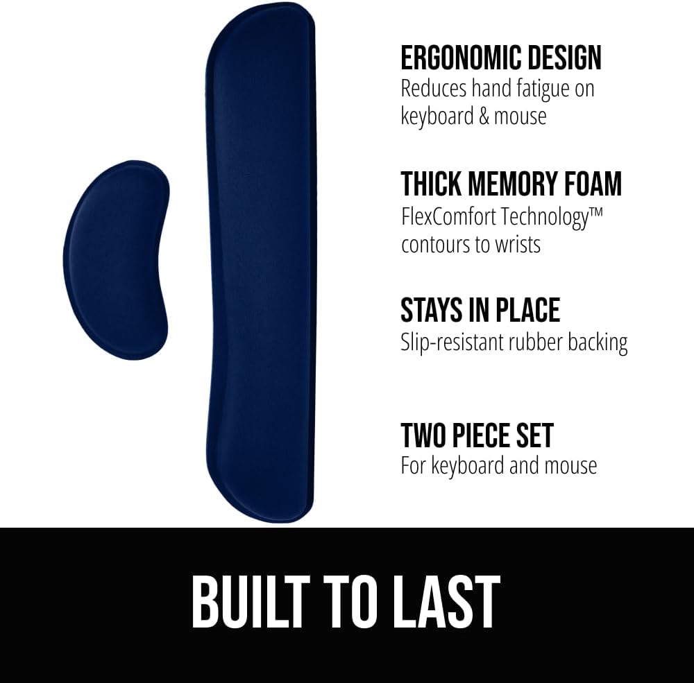 GORILLA GRIP Silky Memory Foam Wrist Rest for Computer Keyboard, Mouse, Ergonomic Design for Typing Pain Relief, Desk Pads Support Hand and Arm, Mousepad Rests, Stain Resistant, 2 Piece Pad, Black