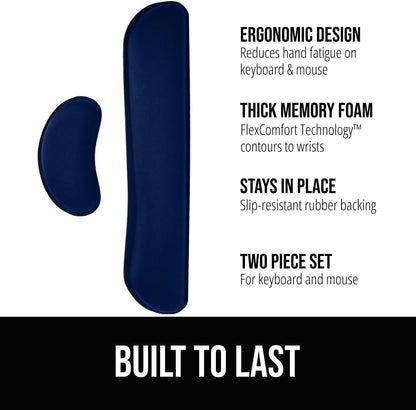 GORILLA GRIP Silky Memory Foam Wrist Rest for Computer Keyboard, Mouse, Ergonomic Design for Typing Pain Relief, Desk Pads Support Hand and Arm, Mousepad Rests, Stain Resistant, 2 Piece Pad, Black