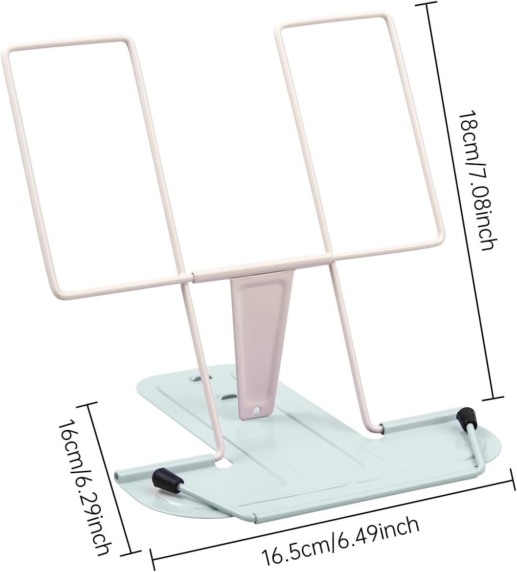 MSDADA Metal Book Stand for Desk, Adjustable Reading Rest Book Holder, Portable Cookbook Documents Holder, Sturdy Typing Stand for Recipes Textbooks Tablet Music Books with Page Clips (Macaron Pink)