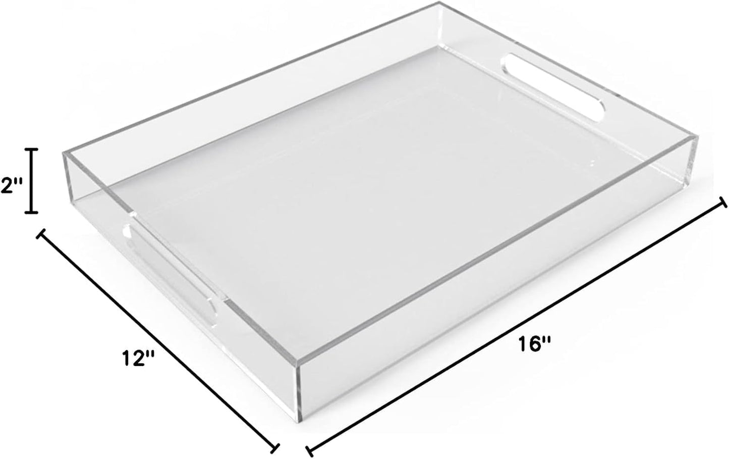 12"x16" Acrylic Serving Tray with Handles, Spill Proof Clear Decorative Tray, Lucite Tray for Coffee Table, Vanity, Makeup Organizer