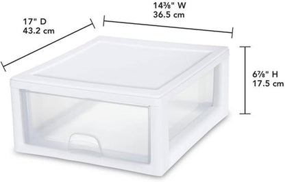 Sterilite 6-Pack 6 Quart Stacking Drawer, Clear Storage Closet Organizer, White Frame - Stackable Modular Plastic Drawers for Clothes, Accessories, Craft Supplies, Shoes or Linens