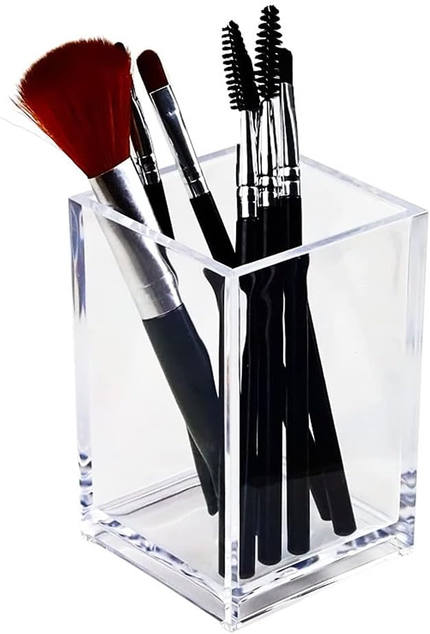 HSYMQ Clear Acrylic Pencil Pen Holder Cup, Clear Makeup Brush Holder, Acrylic Desk Accessories, Stationery Organizer for Office Desk Accessory