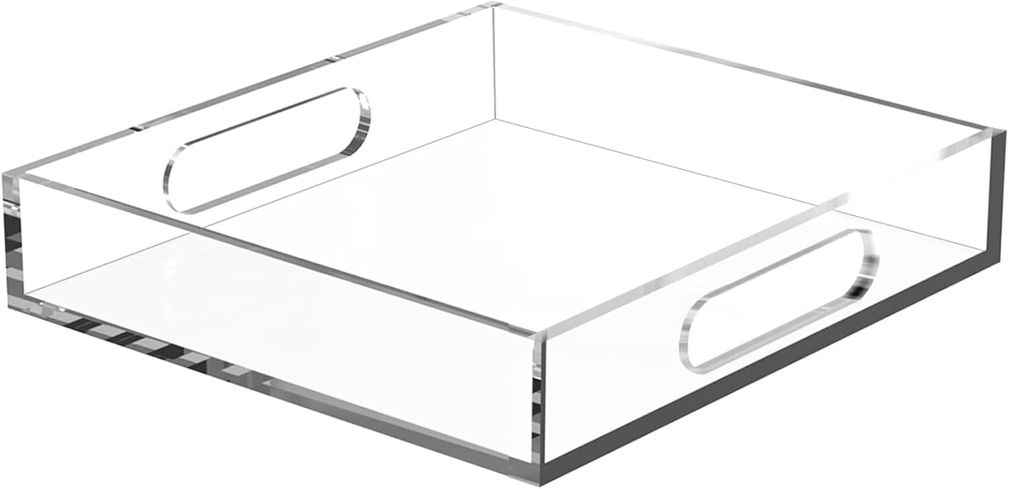 Clear Acrylic Tray with Raised Edges, Multi-Purpose Organizer Tray for Vanity, Bathroom, Kitchen, Countertop, Dresser & Desktop, Waterproof & Scratch-Resistant