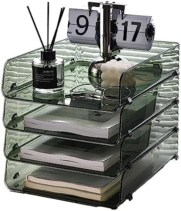 A4 Paper Tray, Minimalist Clear Acrylic Organizer Stackable Letter Tray Office Desk Organiser A4 Paper Filing Trays File Holder for Home Office School, Clear (Green 26.5x33x7.5cm/10.4x13.0x3.0in)