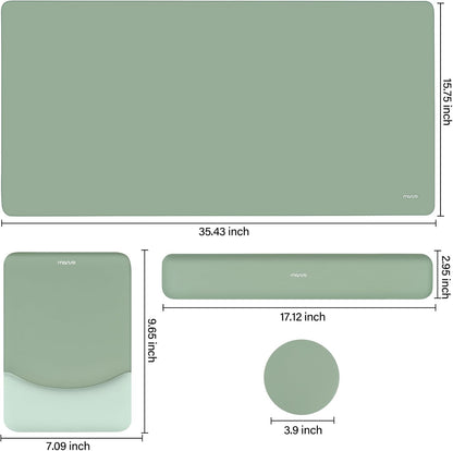 MOSISO Keyboard Mouse Pad Set, Large Gaming Mouse Pad&Rectangular Keyboard Wrist Rest&Mousepad with Wrist Rest&Coaster, Ergonomic Non-Slip&Easy Typing Pad with Curved Silicone Lining, Antique Green