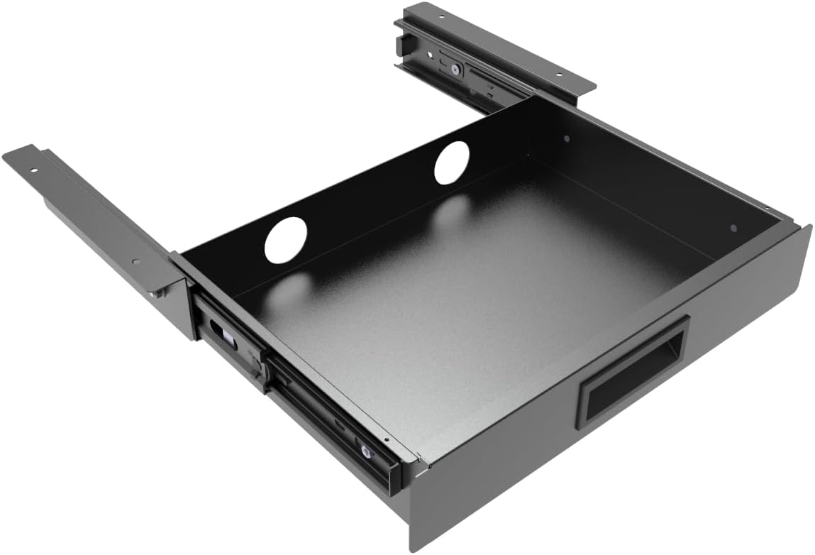 13 Inch Wide Under Desk Sliding Drawer- Pull Out Storage Organizer with Handle at office or home for Sit Standing Workstation, Black