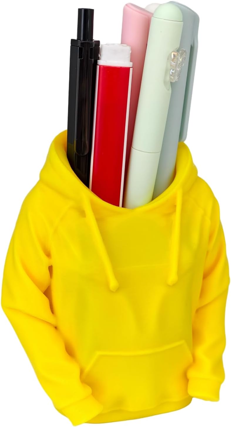 TIME&TRAVE Unique Sweatshirt Pen Holder for Desk, Creative Pencil Holder Desk Organizers, Office Supplies Decorations Idea Gift for Men Women Kids(Yellow)