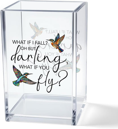 Just Breathe Acrylic Cosmetic Pencil Pen Holder Cup, Hope Inspirational Makeup Brush Organizer Holder, Women Faith Gifts, Encouragement Gifts for Women Mom Daughter Sister Friend Yoga Teacher