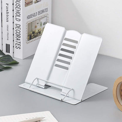 Azheeujy Metal Book Stand Folding Reading Book Holder with 6 Adjustable Angles and Paper Page Clip,Sturdy Desktop Book Holder for Cookbook,Magazine,Textbooks,Document,Music Book,Laptop,Tablet (Black)