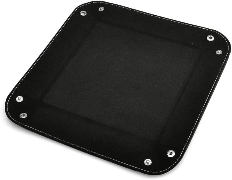 Oirlv Premium Leather Valet Tray for Men Jewelry Organizer, Desktop Storage,Key Wallets Cell Phones Catchall Tray Nightstand or Dresser Organizer Plate (Black)