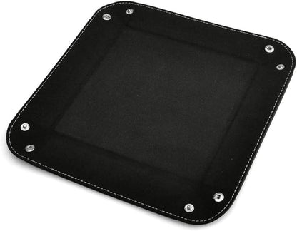 Oirlv Premium Leather Valet Tray for Men Jewelry Organizer, Desktop Storage,Key Wallets Cell Phones Catchall Tray Nightstand or Dresser Organizer Plate (Black)