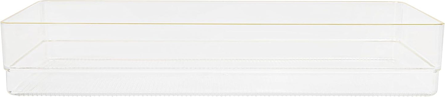 Martha Stewart Kerry Plastic Stackable Office Desk Drawer Organizers, 6" x 3", 6 Pack, with Gold Trim