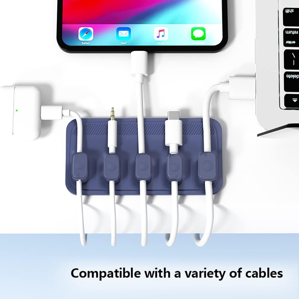 Cord Organizer Cable Management Magnetic SHEEAST Multipurpose Cable Holder Desktop Cable Keeper Desk Organization, 5 Clips for USB C Cables, Micro Cables, Sticks to Wood Marble Metal Glass, Gray
