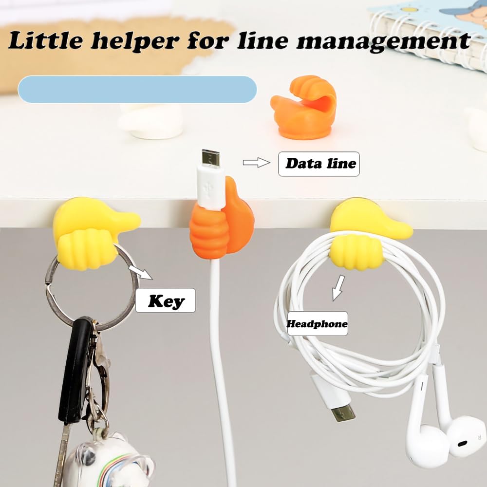 16Pcs Creative Silicone Thumb Wall Hook - Multifunction Adhesive Cable Clip ，Self Adhesive Thumb Cable Organizer Clips Key Hanger