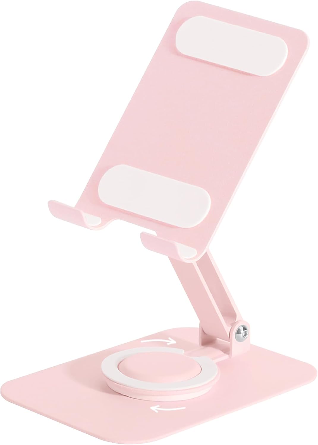 Adjustable Metal Phone Stand for Desk – Foldable 360° Rotating Phone Holder Compatible with iPhone 17/16/15/14 Pro Max/Air, Galaxy S25/S26 & Google Pixel 10a – Pink