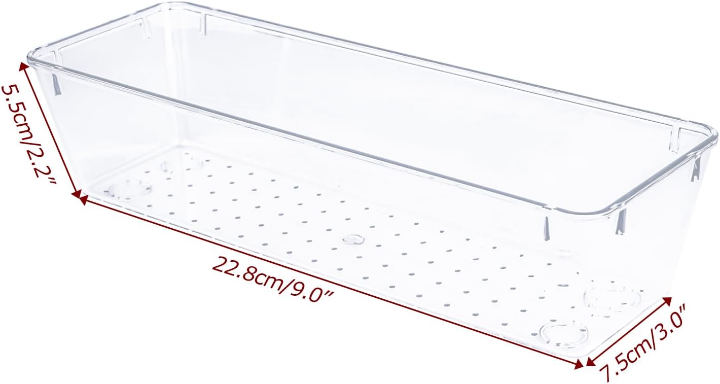 4 PCS Clear Plastic Drawer Organizer, Desk Drawer Divider Organizers and Storage Bins for Makeup, Jewelry, Gadgets for Kitchen, Bedroom, Bathroom, Office (9.0"x3.0"x2.2")