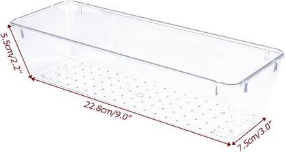 4 PCS Clear Plastic Drawer Organizer, Desk Drawer Divider Organizers and Storage Bins for Makeup, Jewelry, Gadgets for Kitchen, Bedroom, Bathroom, Office (9.0"x3.0"x2.2")