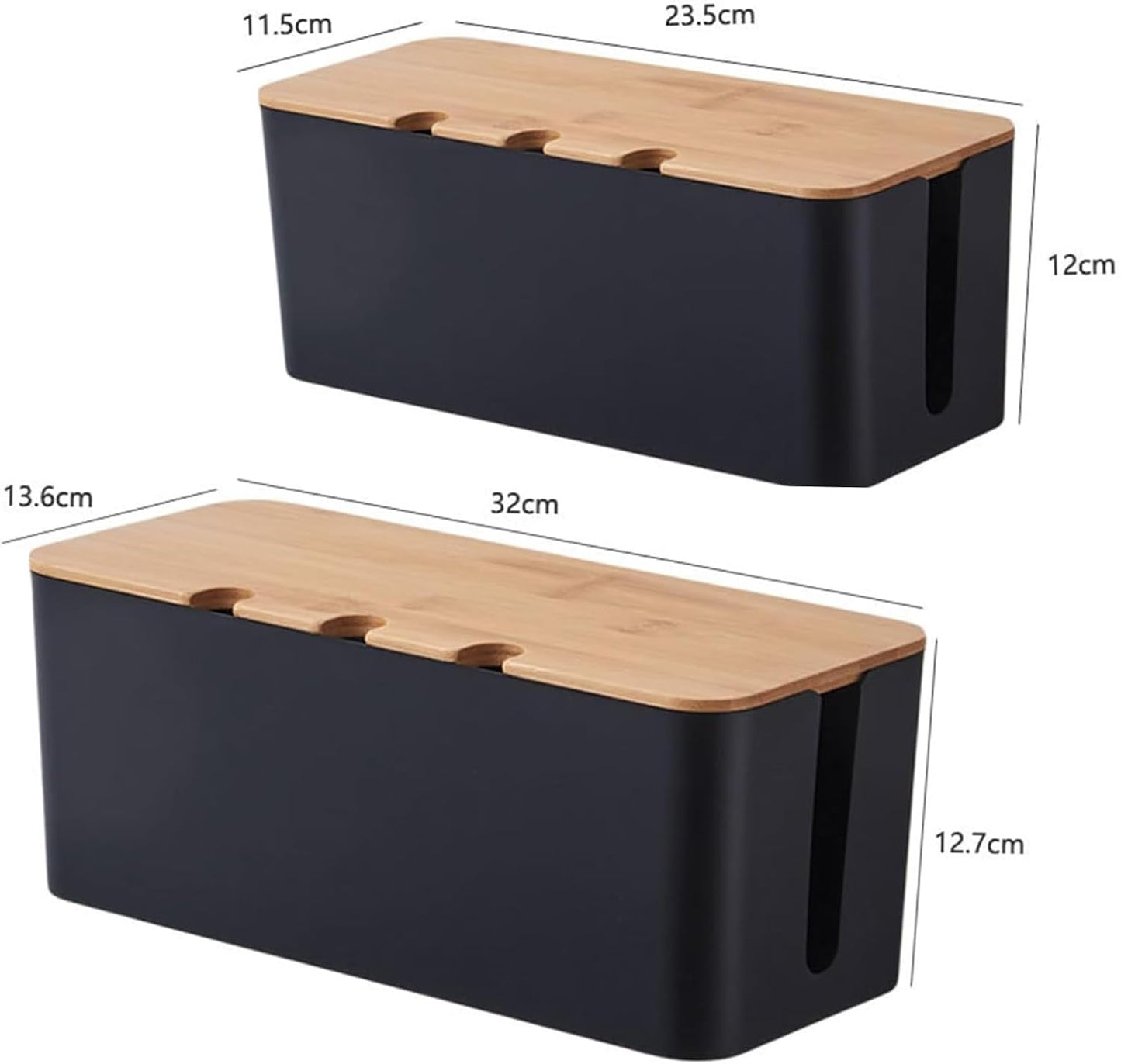 Cable Management Box with Bamboo Lid, Cord Organizer Box to Hide Wires & Power Strips, Extension Cord Power Stripe Surge Protector Wire Concealer Organizer Cover Hider (white-2pcs)