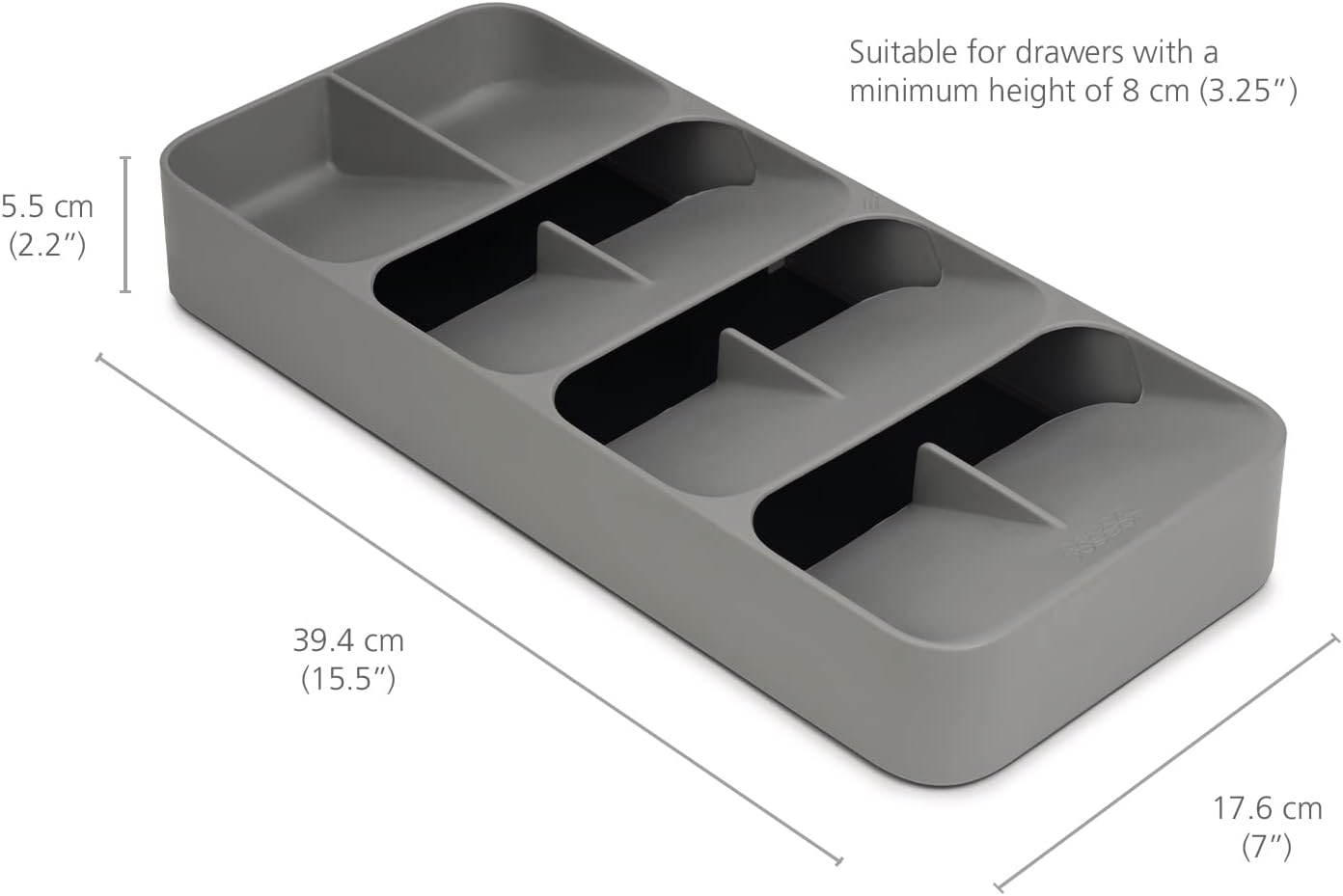 Joseph Joseph DrawerStore Compact Utensil Organizer For Kitchen Drawer Silverware, Flatware Tray, Small, Grey