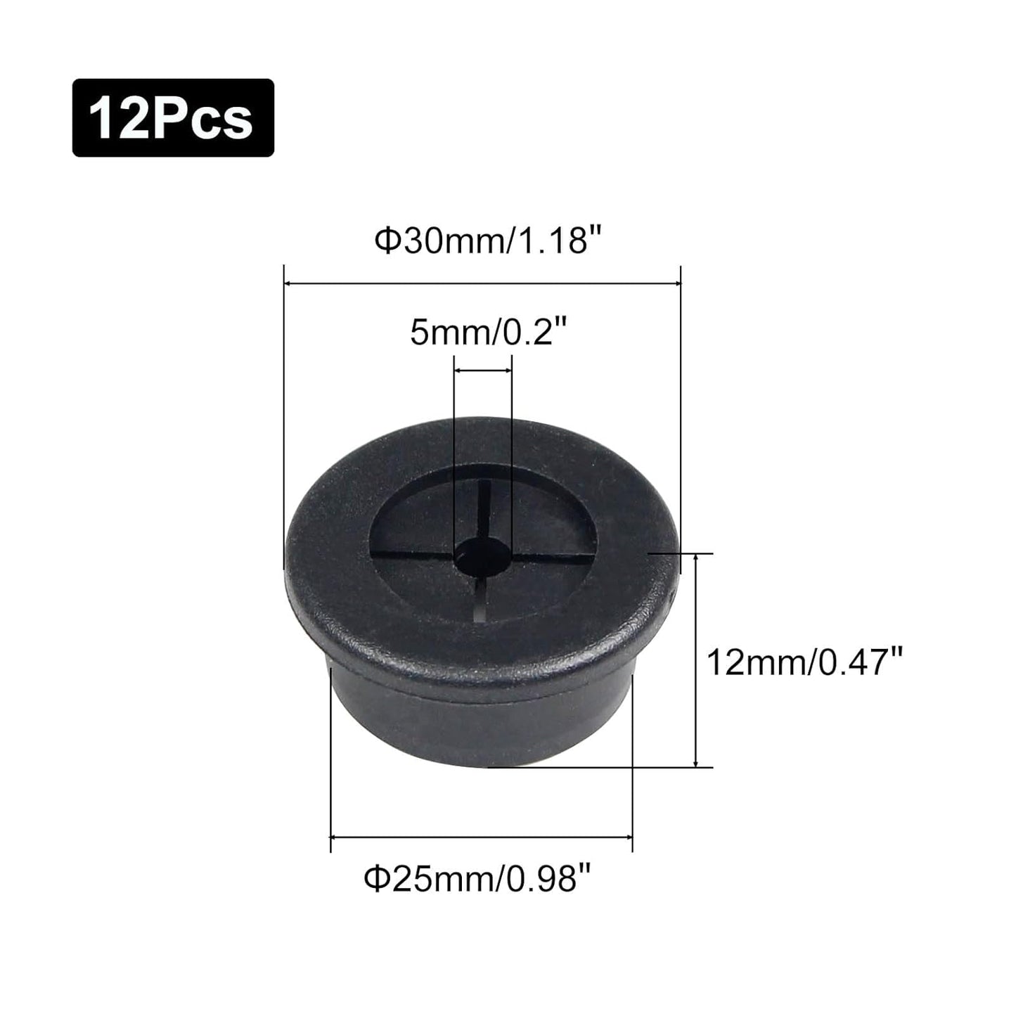 1 Inch Cable Grommet (25mm) – 12 Pcs Flexible Rubber Wire Hole Covers for Server Racks, Network Boxes, Thick Cable Management (Black)