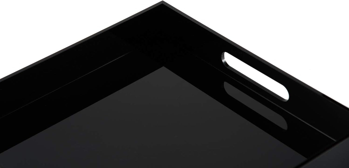 KEVLANG Clear Sturdy Acrylic Serving Tray with Handles-12x16Inch-Serving Coffee,Appetizer,Breakfast,Butler-Kitchen Countertop -Makeup Drawer Organizer-Vanity Table -Ottoman