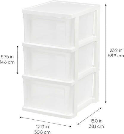 IRIS USA Plastic Drawer Storage Organizer Rolling Cart, with Wheels Casters, 4-Drawers, for Classroom Art Craft Supplies Dresser Closet Bathroom Laundry Room, Black/Pearl